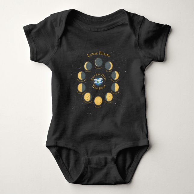 Cheese Moon Whimsical Lunar Phases Chart Dark Baby Bodysuit (Front)