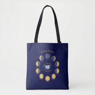 Cheese Moon Whimsical Lunar Phases Chart Midnight Tote Bag