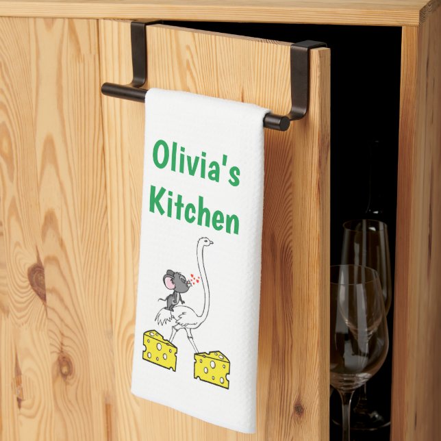 Cheese Ostrich  Mouse Kitchen Hand Towel (Thirds Fold)