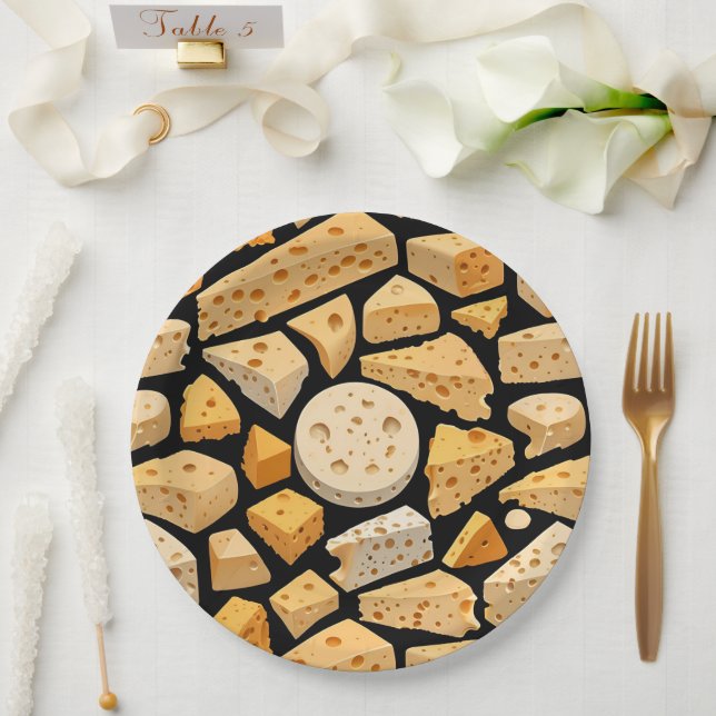 Cheese Pieces With Natural Holes Cute Pattern  Paper Plate (Wedding)