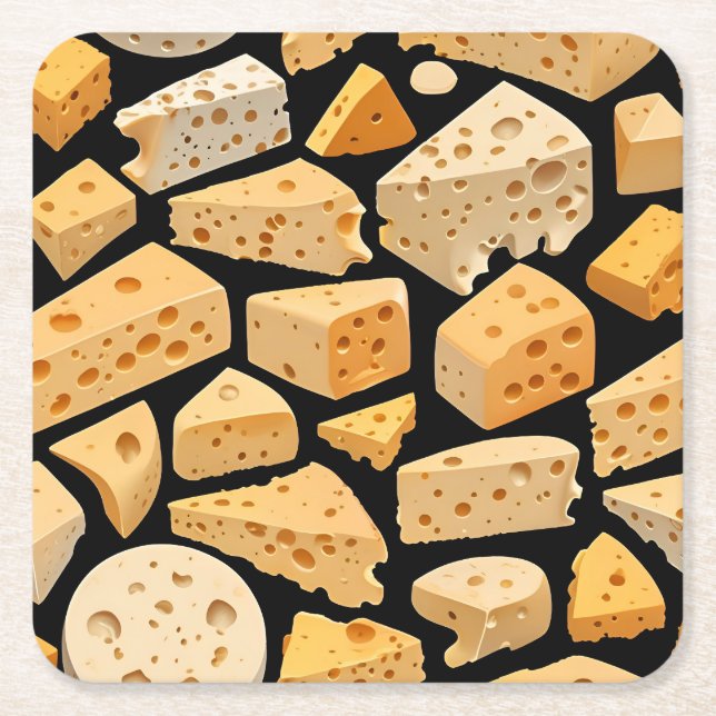 Cheese Pieces With Natural Holes Cute Pattern  Square Paper Coaster (Front)