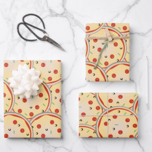 Cheese Pizza  Pepperoni Meat Pie Pattern Wrapping Paper Sheet