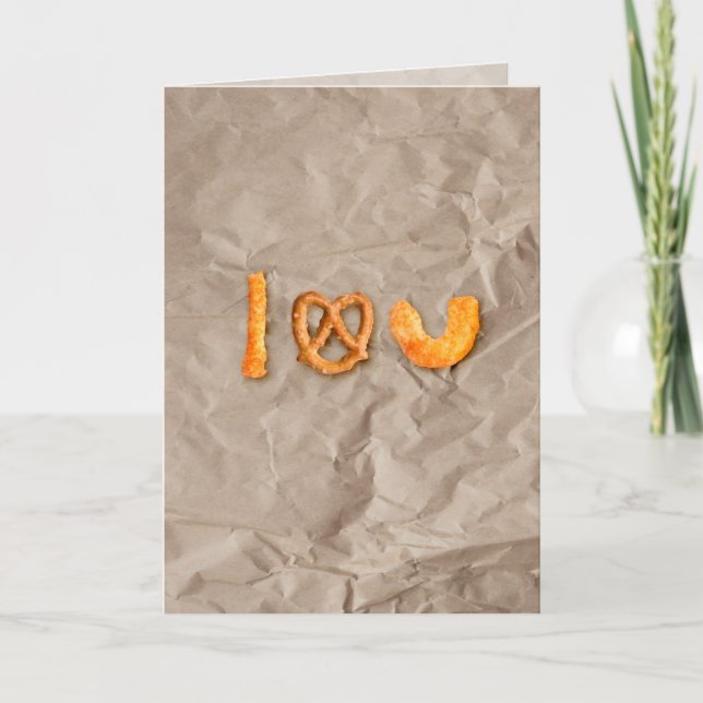 Cheese Sticks and Pretzel Heart I Love You Funny Card (Front)