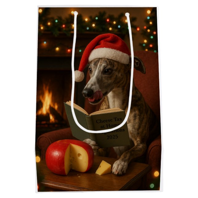 Cheese Tax Christmas gift bag - brindle Whippet (Back)