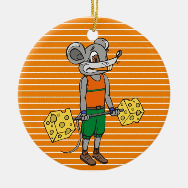 Cheese Weightlifting Mouse Ceramic Ornament (Front)