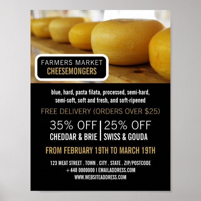 Cheese Wheels, Cheesemonger Advertising Poster (Front)