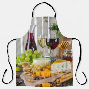 Cheese Wine Honey Walnuts Grapes Crackers Food Apron