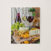 Cheese Wine Honey Walnuts Grapes Crackers Food