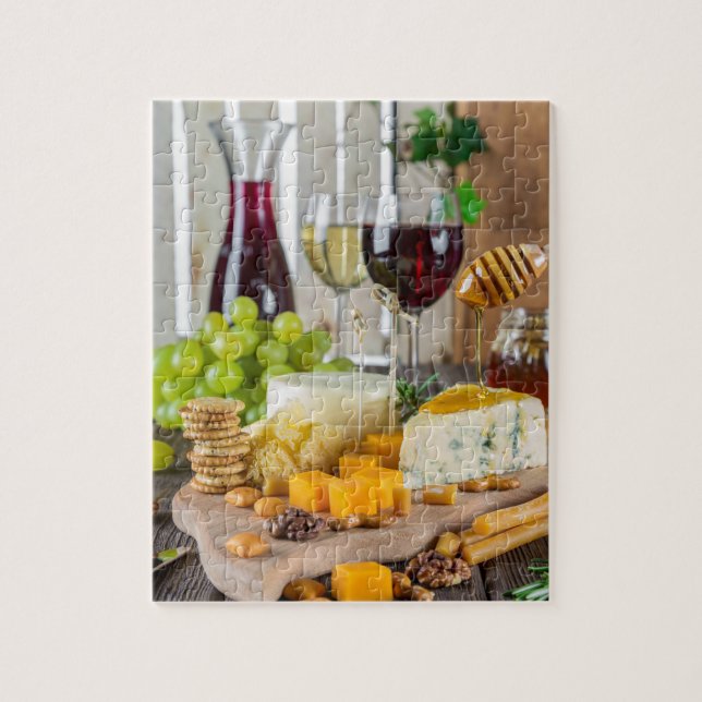 Cheese Wine Honey Walnuts Grapes Crackers Food Jigsaw Puzzle (Vertical)