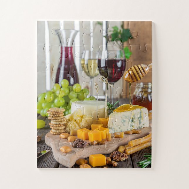 Cheese Wine Honey Walnuts Grapes Crackers Food Jigsaw Puzzle (Vertical)