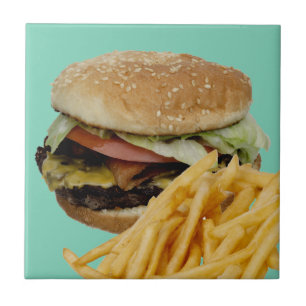 Cheeseburger and French Fries Ceramic Tile