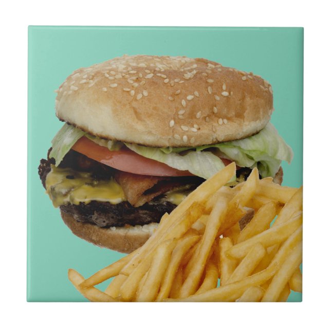 Cheeseburger and French Fries Ceramic Tile (Front)