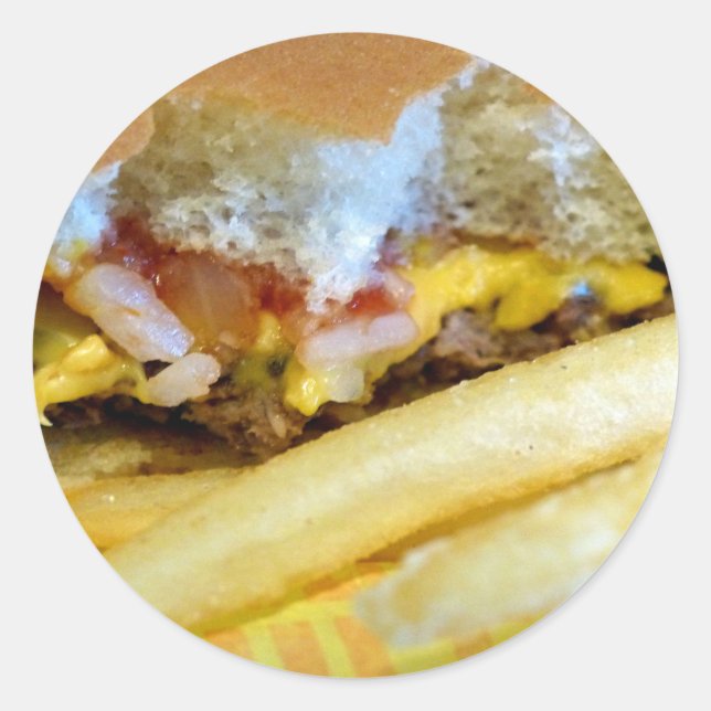 Cheeseburger and Fries Classic Round Sticker (Front)