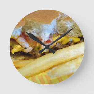 Cheeseburger and Fries Round Clock