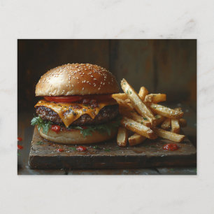 Cheeseburger and Garlic Fries Painting Postcard