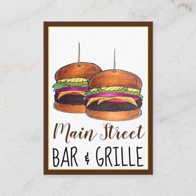 Cheeseburger Burger Hamburger Sliders Bar Pub Business Card (Front)