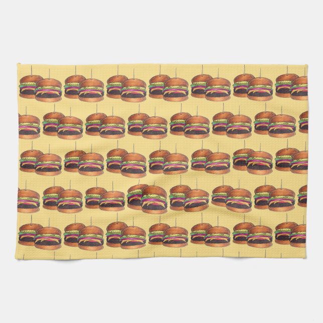 Cheeseburger Burger Hamburger Sliders Bar Pub Tea Towel (Horizontal)