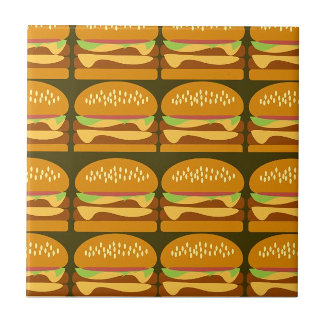 Cheeseburger Cartoon Pattern Design Yummy Fun Tile (Front)