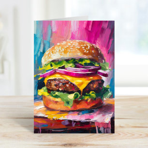 Cheeseburger Colourful Modern Abstract Art Card