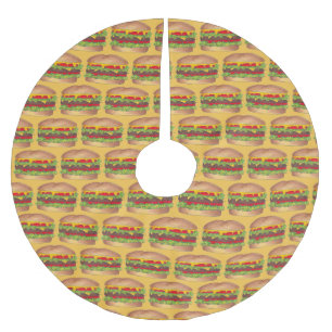 Cheeseburger Cookout Picnic Hamburger Burger Brushed Polyester Tree Skirt