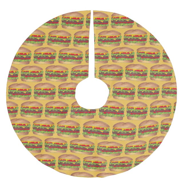 Cheeseburger Cookout Picnic Hamburger Burger Brushed Polyester Tree Skirt (Front)
