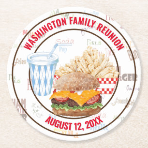 Cheeseburger Fast Food Summer BBQ Diner Round Paper Coaster