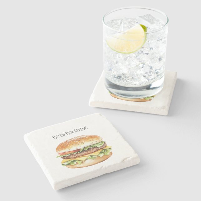 Cheeseburger Follow Your Dreams Stone Coaster (Side)