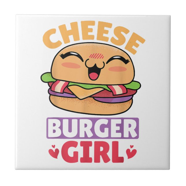 Cheeseburger Girl, Hamburger Women and Cheeseburge Ceramic Tile (Front)