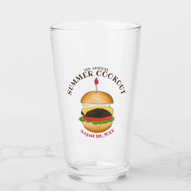 Cheeseburger Hamburger Burger Picnic Barbecue BBQ Glass (Front)