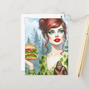 Cheeseburger in the Forest Looking For Sasquatch Postcard