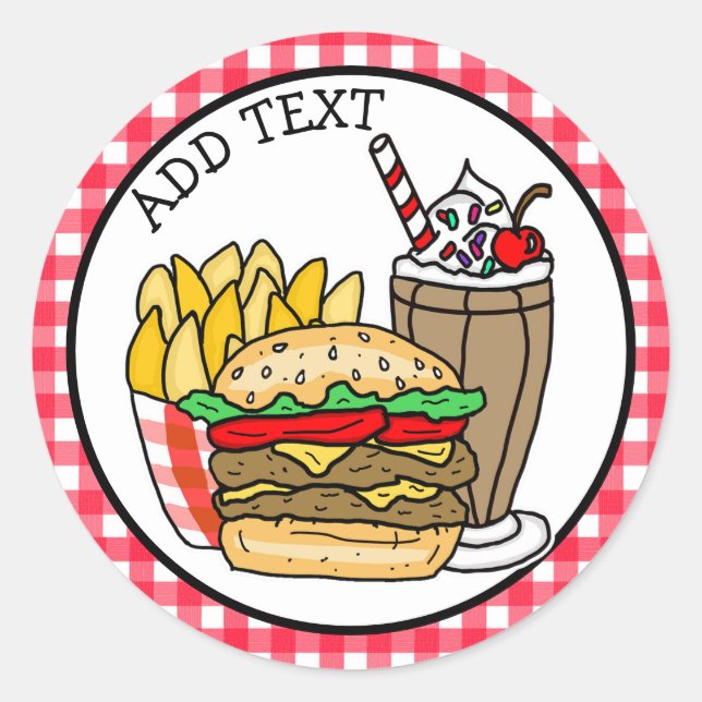 Cheeseburger, Milkshake and Fries  Classic Round S Classic Round Sticker (Front)
