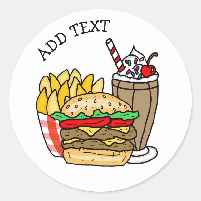 Cheeseburger, Milkshake and Fries  Classic Round S Sticker (Front)
