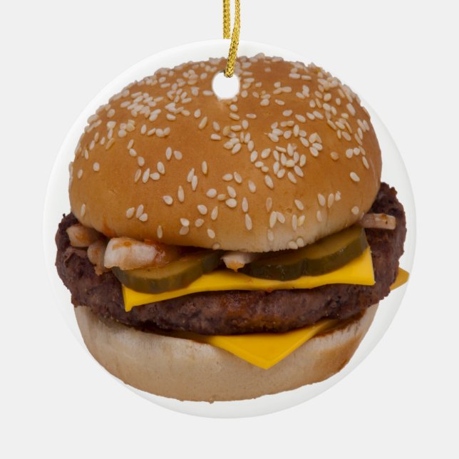 Cheeseburger On Sesame Seed Bun Ceramic Ornament (Front)