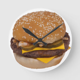 Cheeseburger On Sesame Seed Bun Round Clock