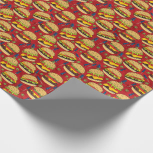 Cheeseburger Pattern Red Wrapping Paper