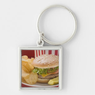 Cheeseburger with potato crisps and gherkin key ring