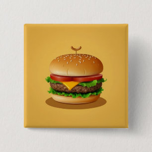 Cheeseburger with Yellow Background 15 Cm Square Badge