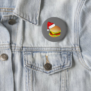 Cheeseburgers Hamburger Santa Hat Matching Xmas 6 Cm Round Badge