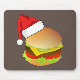 Cheeseburgers Hamburger Santa Hat Matching Xmas Mouse Pad