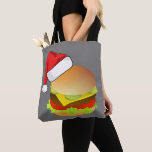 Cheeseburgers Hamburger Santa Hat Matching Xmas Tote Bag