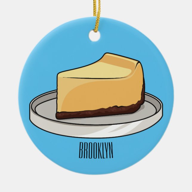 Cheesecake cartoon illustration  ceramic ornament (Front)