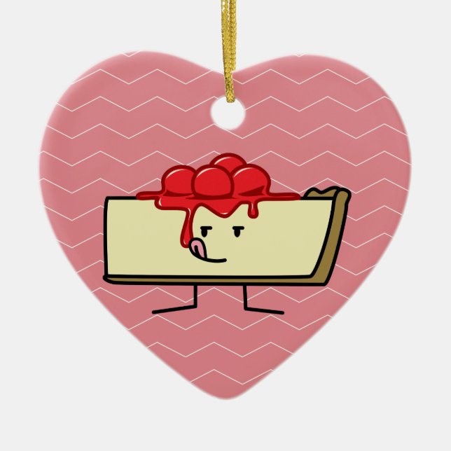 Cheesecake licking cherries topping pie crust ceramic ornament (Front)
