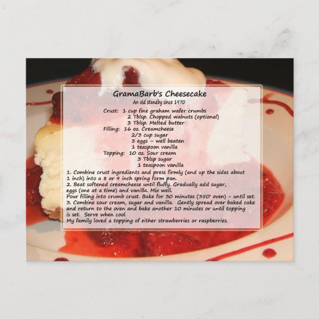 Cheesecake Recipe Postcard (Front)