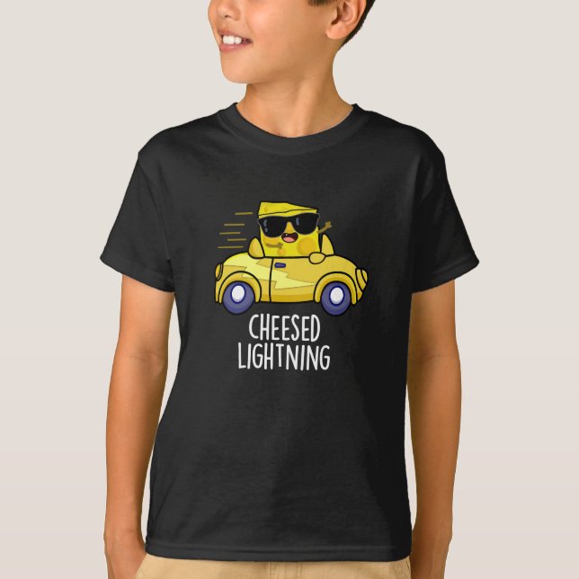 Cheesed Lightning Funny Cheese Pun Dark BG T-Shirt (Front)