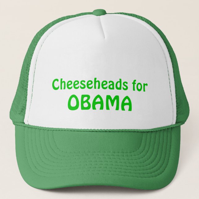 Cheeseheads for Obama Trucker Hat, Green Hat (Front)