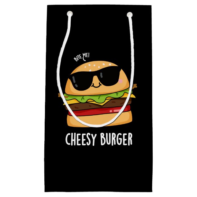 Cheesy Burger Funny Food Puns Dark BG Small Gift Bag (Front)