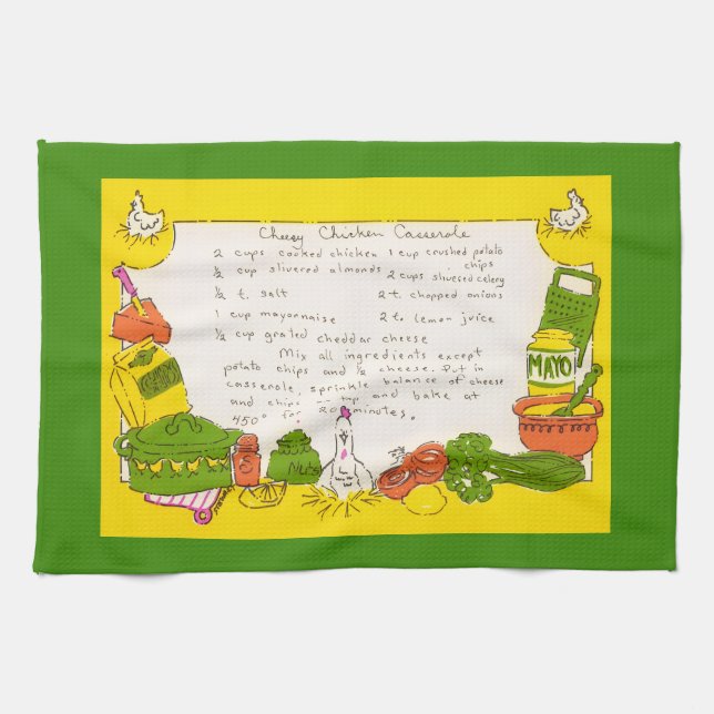 Cheesy Chicken Casserole Recipe Tea Towel (Horizontal)