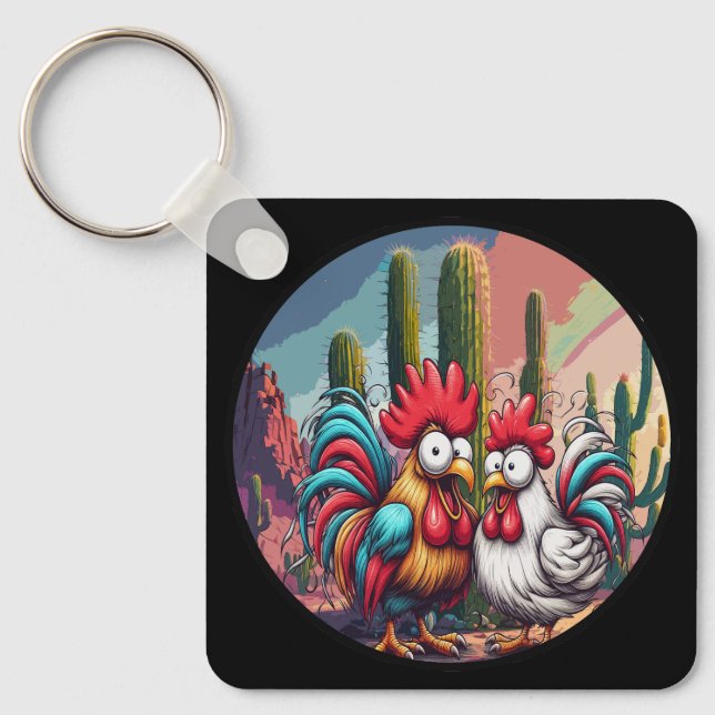 "Cheesy Chicken Desert Adventure" Aluminum  Key Ring (Front)