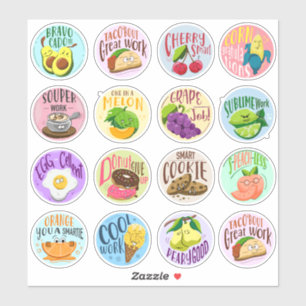 Cheesy Food Good Work 16pc Waterproof Sticker Set