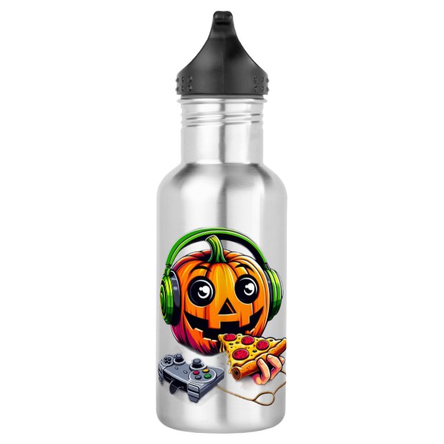 Cheesy Halloween Vibes Pumpkin Enjoys Pizza Gaming 532 Ml Water Bottle (Right)